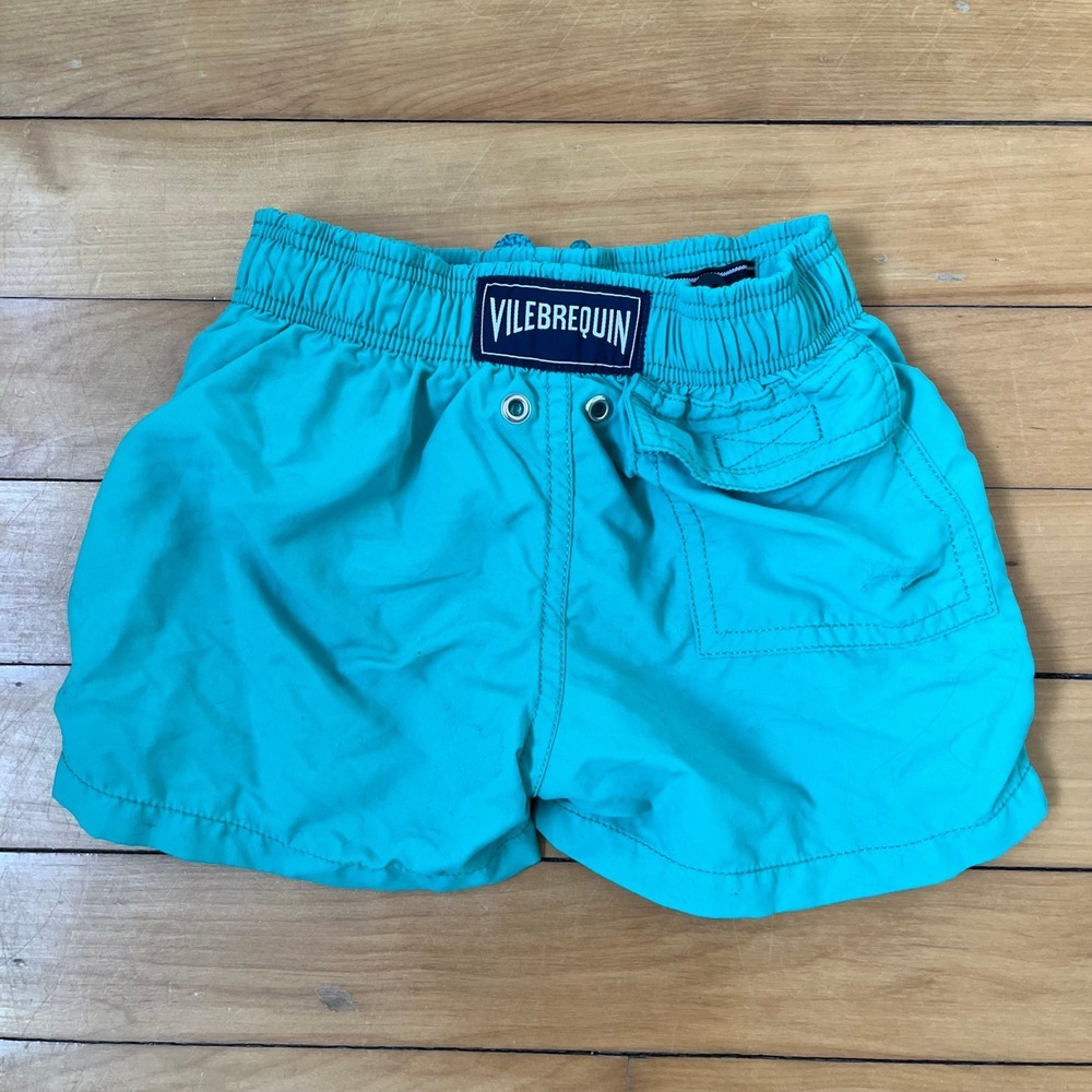 Vilebrequin Boys Turquoise Blue Moorea Swim Trunks Size 2 Ans 2T Turtle Logo